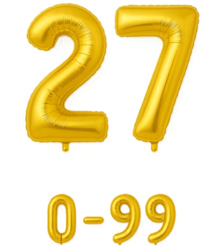 Folienballon Zahlen Nummern in gold, 80 cm großer Ballon mit Luftröhrchen, Perfekt für Geburtstag, Jubiläum, Party & Events, auch mit Helium nutzbar, Zahlenballons Deko (27) von brand promotion
