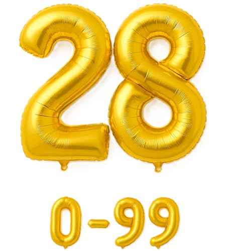 Folienballon Zahlen Nummern in gold, 80 cm großer Ballon mit Luftröhrchen, Perfekt für Geburtstag, Jubiläum, Party & Events, auch mit Helium nutzbar, Zahlenballons Deko (28) von brand promotion