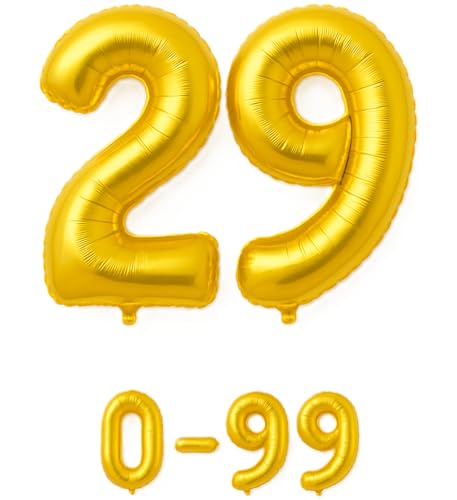 Folienballon Zahlen Nummern in gold, 80 cm großer Ballon mit Luftröhrchen, Perfekt für Geburtstag, Jubiläum, Party & Events, auch mit Helium nutzbar, Zahlenballons Deko (29) von brand promotion