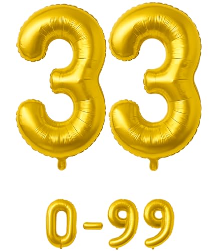 Folienballon Zahlen Nummern in gold, 80 cm großer Ballon mit Luftröhrchen, Perfekt für Geburtstag, Jubiläum, Party & Events, auch mit Helium nutzbar, Zahlenballons Deko (33) von brand promotion