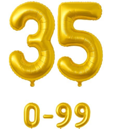 Folienballon Zahlen Nummern in gold, 80 cm großer Ballon mit Luftröhrchen, Perfekt für Geburtstag, Jubiläum, Party & Events, auch mit Helium nutzbar, Zahlenballons Deko (35) von brand promotion