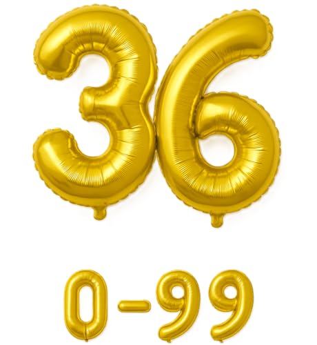 Folienballon Zahlen Nummern in gold, 80 cm großer Ballon mit Luftröhrchen, Perfekt für Geburtstag, Jubiläum, Party & Events, auch mit Helium nutzbar, Zahlenballons Deko (36) von brand promotion