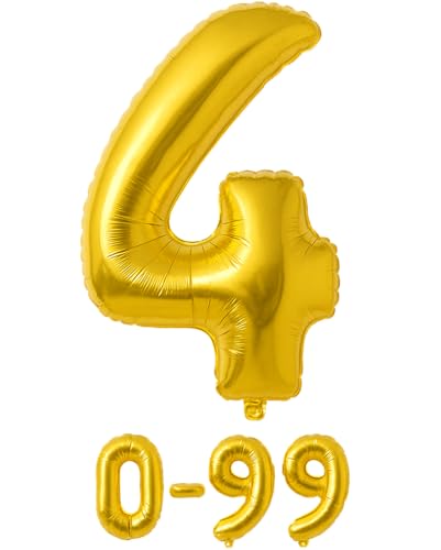 Folienballon Zahlen Nummern in gold, 80 cm großer Ballon mit Luftröhrchen, Perfekt für Geburtstag, Jubiläum, Party & Events, auch mit Helium nutzbar, Zahlenballons Deko (4) von brand promotion