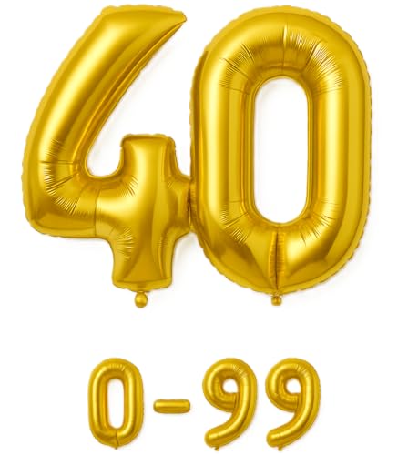 Folienballon Zahlen Nummern in gold, 80 cm großer Ballon mit Luftröhrchen, Perfekt für Geburtstag, Jubiläum, Party & Events, auch mit Helium nutzbar, Zahlenballons Deko (40) von brand promotion