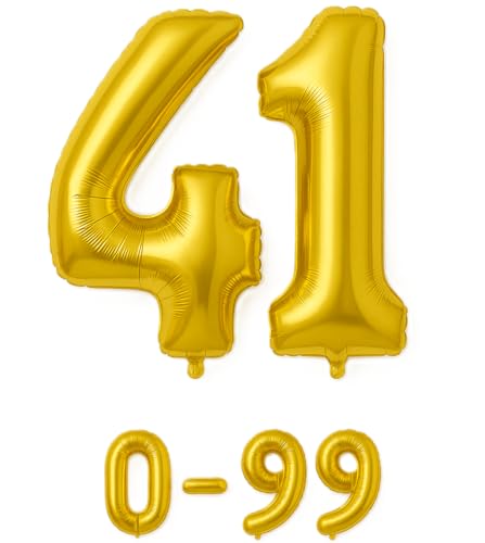 Folienballon Zahlen Nummern in gold, 80 cm großer Ballon mit Luftröhrchen, Perfekt für Geburtstag, Jubiläum, Party & Events, auch mit Helium nutzbar, Zahlenballons Deko (41) von brand promotion