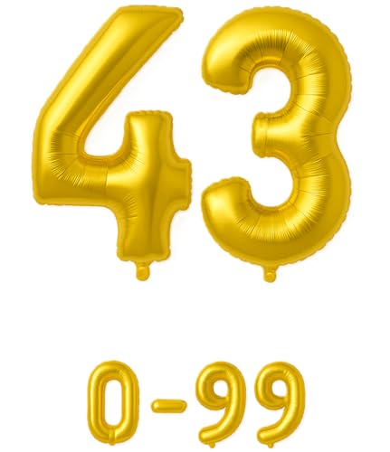 Folienballon Zahlen Nummern in gold, 80 cm großer Ballon mit Luftröhrchen, Perfekt für Geburtstag, Jubiläum, Party & Events, auch mit Helium nutzbar, Zahlenballons Deko (43) von brand promotion