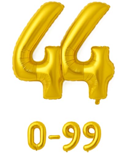 Folienballon Zahlen Nummern in gold, 80 cm großer Ballon mit Luftröhrchen, Perfekt für Geburtstag, Jubiläum, Party & Events, auch mit Helium nutzbar, Zahlenballons Deko (44) von brand promotion