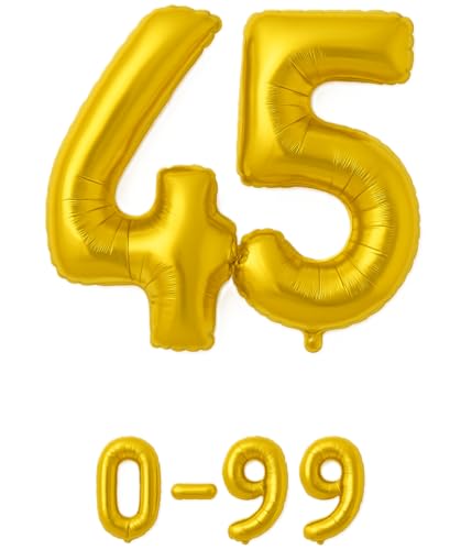 Folienballon Zahlen Nummern in gold, 80 cm großer Ballon mit Luftröhrchen, Perfekt für Geburtstag, Jubiläum, Party & Events, auch mit Helium nutzbar, Zahlenballons Deko (45) von brand promotion