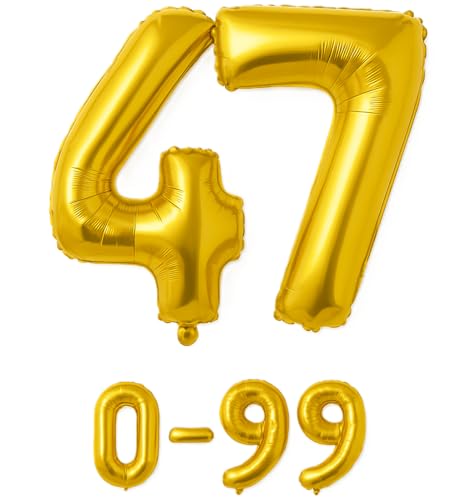 Folienballon Zahlen Nummern in gold, 80 cm großer Ballon mit Luftröhrchen, Perfekt für Geburtstag, Jubiläum, Party & Events, auch mit Helium nutzbar, Zahlenballons Deko (47) von brand promotion
