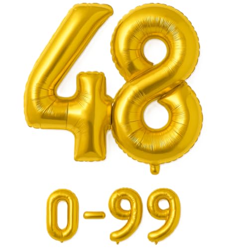 Folienballon Zahlen Nummern in gold, 80 cm großer Ballon mit Luftröhrchen, Perfekt für Geburtstag, Jubiläum, Party & Events, auch mit Helium nutzbar, Zahlenballons Deko (48) von brand promotion