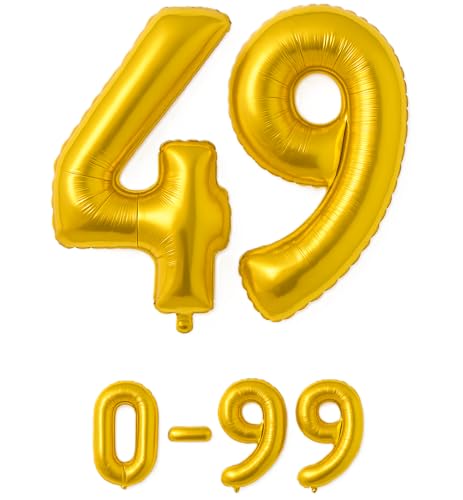 Folienballon Zahlen Nummern in gold, 80 cm großer Ballon mit Luftröhrchen, Perfekt für Geburtstag, Jubiläum, Party & Events, auch mit Helium nutzbar, Zahlenballons Deko (49) von brand promotion