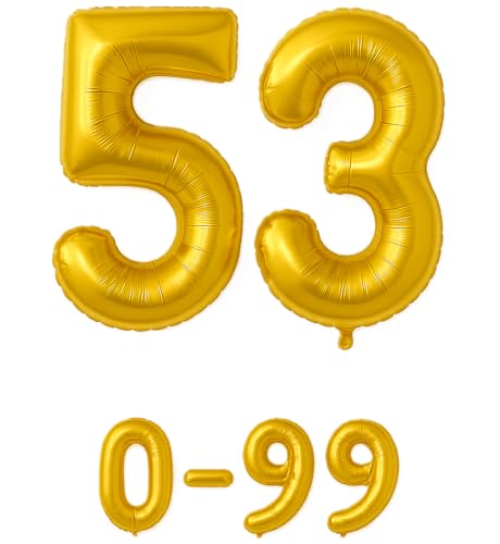 Folienballon Zahlen Nummern in gold, 80 cm großer Ballon mit Luftröhrchen, Perfekt für Geburtstag, Jubiläum, Party & Events, auch mit Helium nutzbar, Zahlenballons Deko (53) von brand promotion