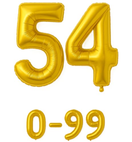 Folienballon Zahlen Nummern in gold, 80 cm großer Ballon mit Luftröhrchen, Perfekt für Geburtstag, Jubiläum, Party & Events, auch mit Helium nutzbar, Zahlenballons Deko (54) von brand promotion