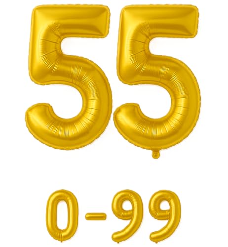 Folienballon Zahlen Nummern in gold, 80 cm großer Ballon mit Luftröhrchen, Perfekt für Geburtstag, Jubiläum, Party & Events, auch mit Helium nutzbar, Zahlenballons Deko (55) von brand promotion