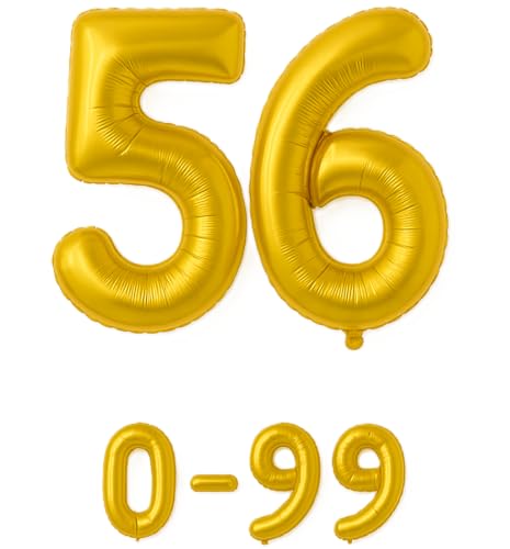 Folienballon Zahlen Nummern in gold, 80 cm großer Ballon mit Luftröhrchen, Perfekt für Geburtstag, Jubiläum, Party & Events, auch mit Helium nutzbar, Zahlenballons Deko (56) von brand promotion