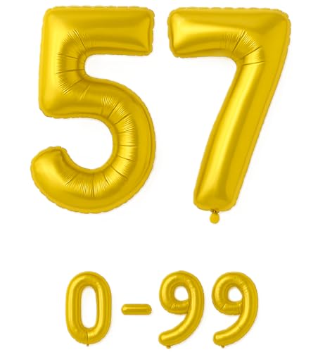 Folienballon Zahlen Nummern in gold, 80 cm großer Ballon mit Luftröhrchen, Perfekt für Geburtstag, Jubiläum, Party & Events, auch mit Helium nutzbar, Zahlenballons Deko (57) von brand promotion