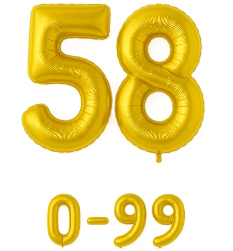 Folienballon Zahlen Nummern in gold, 80 cm großer Ballon mit Luftröhrchen, Perfekt für Geburtstag, Jubiläum, Party & Events, auch mit Helium nutzbar, Zahlenballons Deko (58) von brand promotion