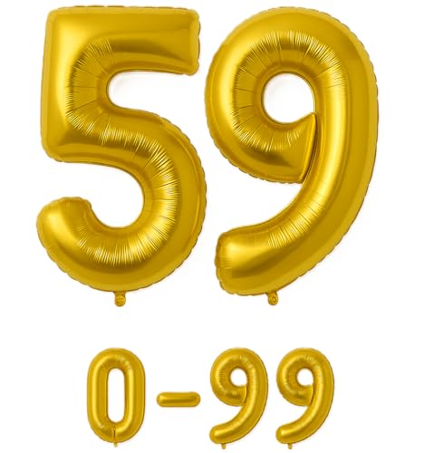Folienballon Zahlen Nummern in gold, 80 cm großer Ballon mit Luftröhrchen, Perfekt für Geburtstag, Jubiläum, Party & Events, auch mit Helium nutzbar, Zahlenballons Deko (59) von brand promotion