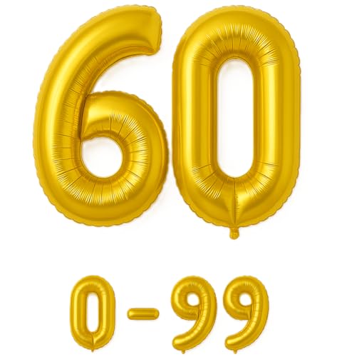 Folienballon Zahlen Nummern in gold, 80 cm großer Ballon mit Luftröhrchen, Perfekt für Geburtstag, Jubiläum, Party & Events, auch mit Helium nutzbar, Zahlenballons Deko (60) von brand promotion