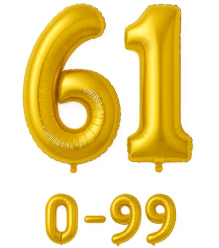 Folienballon Zahlen Nummern in gold, 80 cm großer Ballon mit Luftröhrchen, Perfekt für Geburtstag, Jubiläum, Party & Events, auch mit Helium nutzbar, Zahlenballons Deko (61) von brand promotion