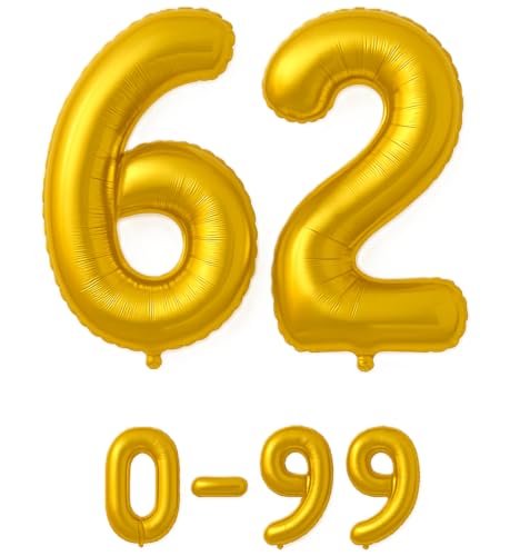 Folienballon Zahlen Nummern in gold, 80 cm großer Ballon mit Luftröhrchen, Perfekt für Geburtstag, Jubiläum, Party & Events, auch mit Helium nutzbar, Zahlenballons Deko (62) von brand promotion