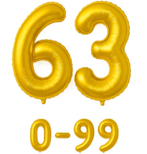 Folienballon Zahlen Nummern in gold, 80 cm großer Ballon mit Luftröhrchen, Perfekt für Geburtstag, Jubiläum, Party & Events, auch mit Helium nutzbar, Zahlenballons Deko (63) von brand promotion