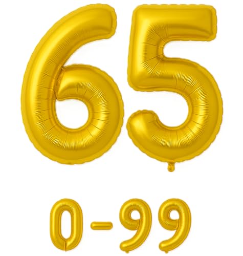 Folienballon Zahlen Nummern in gold, 80 cm großer Ballon mit Luftröhrchen, Perfekt für Geburtstag, Jubiläum, Party & Events, auch mit Helium nutzbar, Zahlenballons Deko (65) von brand promotion