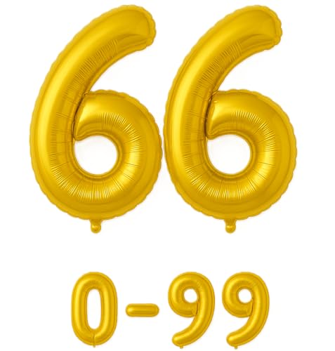 Folienballon Zahlen Nummern in gold, 80 cm großer Ballon mit Luftröhrchen, Perfekt für Geburtstag, Jubiläum, Party & Events, auch mit Helium nutzbar, Zahlenballons Deko (66) von brand promotion