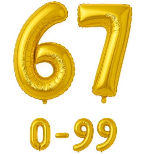 Folienballon Zahlen Nummern in gold, 80 cm großer Ballon mit Luftröhrchen, Perfekt für Geburtstag, Jubiläum, Party & Events, auch mit Helium nutzbar, Zahlenballons Deko (67) von brand promotion