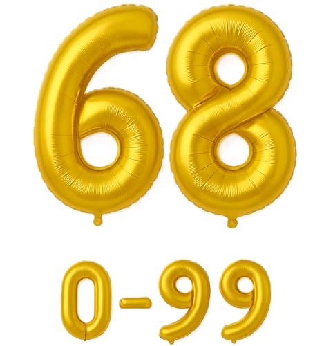 Folienballon Zahlen Nummern in gold, 80 cm großer Ballon mit Luftröhrchen, Perfekt für Geburtstag, Jubiläum, Party & Events, auch mit Helium nutzbar, Zahlenballons Deko (68) von brand promotion