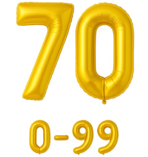 Folienballon Zahlen Nummern in gold, 80 cm großer Ballon mit Luftröhrchen, Perfekt für Geburtstag, Jubiläum, Party & Events, auch mit Helium nutzbar, Zahlenballons Deko (70) von brand promotion