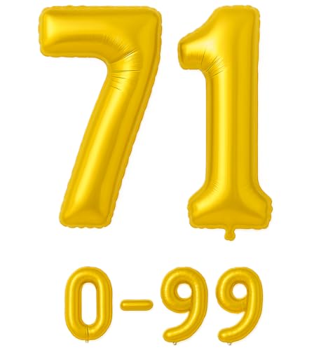 Folienballon Zahlen Nummern in gold, 80 cm großer Ballon mit Luftröhrchen, Perfekt für Geburtstag, Jubiläum, Party & Events, auch mit Helium nutzbar, Zahlenballons Deko (71) von brand promotion
