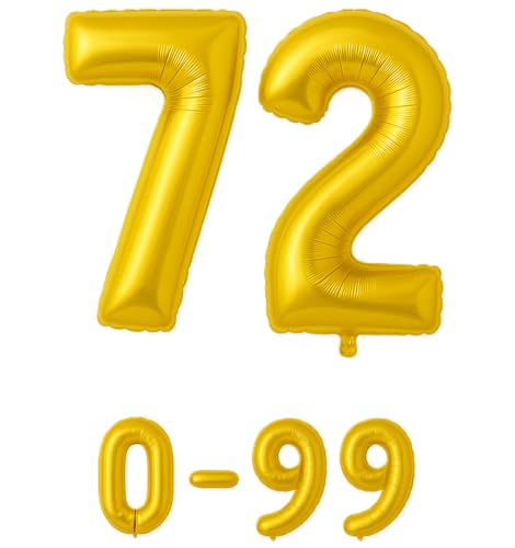 Folienballon Zahlen Nummern in gold, 80 cm großer Ballon mit Luftröhrchen, Perfekt für Geburtstag, Jubiläum, Party & Events, auch mit Helium nutzbar, Zahlenballons Deko (72) von brand promotion