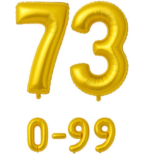 Folienballon Zahlen Nummern in gold, 80 cm großer Ballon mit Luftröhrchen, Perfekt für Geburtstag, Jubiläum, Party & Events, auch mit Helium nutzbar, Zahlenballons Deko (73) von brand promotion