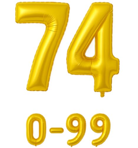 Folienballon Zahlen Nummern in gold, 80 cm großer Ballon mit Luftröhrchen, Perfekt für Geburtstag, Jubiläum, Party & Events, auch mit Helium nutzbar, Zahlenballons Deko (74) von brand promotion