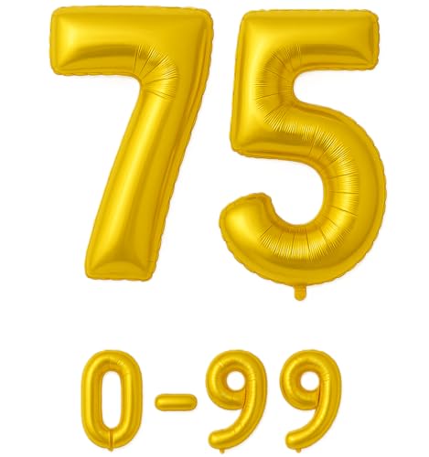 Folienballon Zahlen Nummern in gold, 80 cm großer Ballon mit Luftröhrchen, Perfekt für Geburtstag, Jubiläum, Party & Events, auch mit Helium nutzbar, Zahlenballons Deko (75) von brand promotion