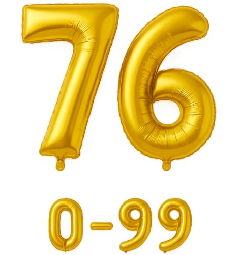 Folienballon Zahlen Nummern in gold, 80 cm großer Ballon mit Luftröhrchen, Perfekt für Geburtstag, Jubiläum, Party & Events, auch mit Helium nutzbar, Zahlenballons Deko (76) von brand promotion