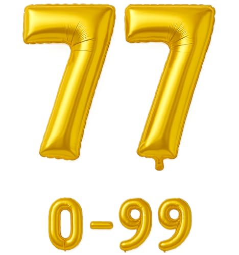 Folienballon Zahlen Nummern in gold, 80 cm großer Ballon mit Luftröhrchen, Perfekt für Geburtstag, Jubiläum, Party & Events, auch mit Helium nutzbar, Zahlenballons Deko (77) von brand promotion