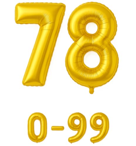 Folienballon Zahlen Nummern in gold, 80 cm großer Ballon mit Luftröhrchen, Perfekt für Geburtstag, Jubiläum, Party & Events, auch mit Helium nutzbar, Zahlenballons Deko (78) von brand promotion