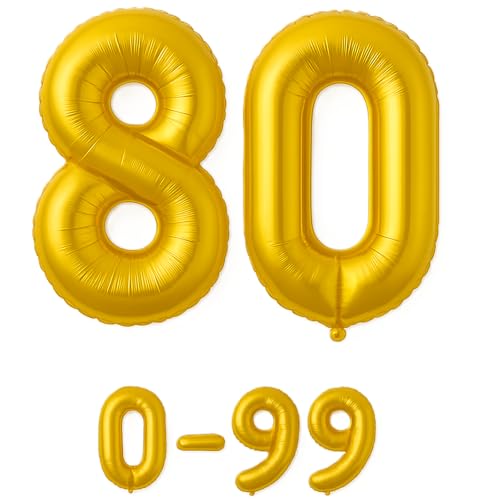 Folienballon Zahlen Nummern in gold, 80 cm großer Ballon mit Luftröhrchen, Perfekt für Geburtstag, Jubiläum, Party & Events, auch mit Helium nutzbar, Zahlenballons Deko (80) von brand promotion