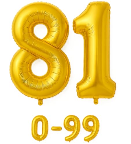 Folienballon Zahlen Nummern in gold, 80 cm großer Ballon mit Luftröhrchen, Perfekt für Geburtstag, Jubiläum, Party & Events, auch mit Helium nutzbar, Zahlenballons Deko (81) von brand promotion