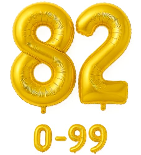 Folienballon Zahlen Nummern in gold, 80 cm großer Ballon mit Luftröhrchen, Perfekt für Geburtstag, Jubiläum, Party & Events, auch mit Helium nutzbar, Zahlenballons Deko (82) von brand promotion