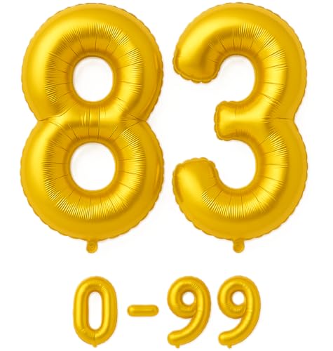 Folienballon Zahlen Nummern in gold, 80 cm großer Ballon mit Luftröhrchen, Perfekt für Geburtstag, Jubiläum, Party & Events, auch mit Helium nutzbar, Zahlenballons Deko (83) von brand promotion