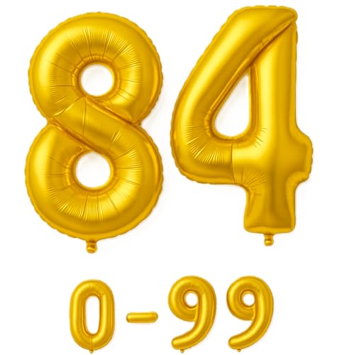 Folienballon Zahlen Nummern in gold, 80 cm großer Ballon mit Luftröhrchen, Perfekt für Geburtstag, Jubiläum, Party & Events, auch mit Helium nutzbar, Zahlenballons Deko (84) von brand promotion