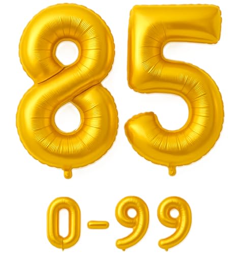 Folienballon Zahlen Nummern in gold, 80 cm großer Ballon mit Luftröhrchen, Perfekt für Geburtstag, Jubiläum, Party & Events, auch mit Helium nutzbar, Zahlenballons Deko (85) von brand promotion
