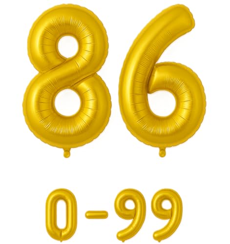Folienballon Zahlen Nummern in gold, 80 cm großer Ballon mit Luftröhrchen, Perfekt für Geburtstag, Jubiläum, Party & Events, auch mit Helium nutzbar, Zahlenballons Deko (86) von brand promotion