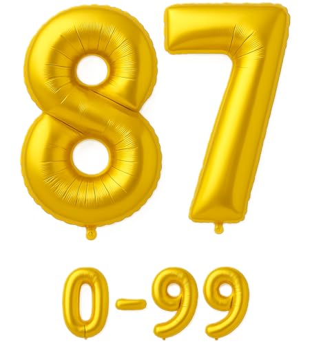 Folienballon Zahlen Nummern in gold, 80 cm großer Ballon mit Luftröhrchen, Perfekt für Geburtstag, Jubiläum, Party & Events, auch mit Helium nutzbar, Zahlenballons Deko (87) von brand promotion