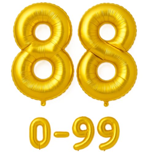 Folienballon Zahlen Nummern in gold, 80 cm großer Ballon mit Luftröhrchen, Perfekt für Geburtstag, Jubiläum, Party & Events, auch mit Helium nutzbar, Zahlenballons Deko (88) von brand promotion