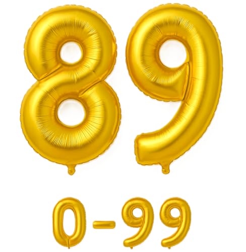 Folienballon Zahlen Nummern in gold, 80 cm großer Ballon mit Luftröhrchen, Perfekt für Geburtstag, Jubiläum, Party & Events, auch mit Helium nutzbar, Zahlenballons Deko (89) von brand promotion