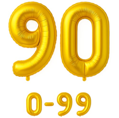 Folienballon Zahlen Nummern in gold, 80 cm großer Ballon mit Luftröhrchen, Perfekt für Geburtstag, Jubiläum, Party & Events, auch mit Helium nutzbar, Zahlenballons Deko (90) von brand promotion